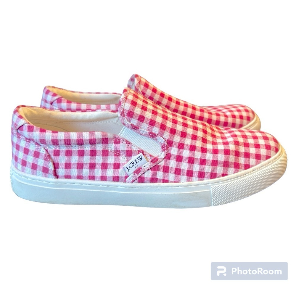 J. Crew Pink & White Gingham Canvas Check Slip-On Sneakers